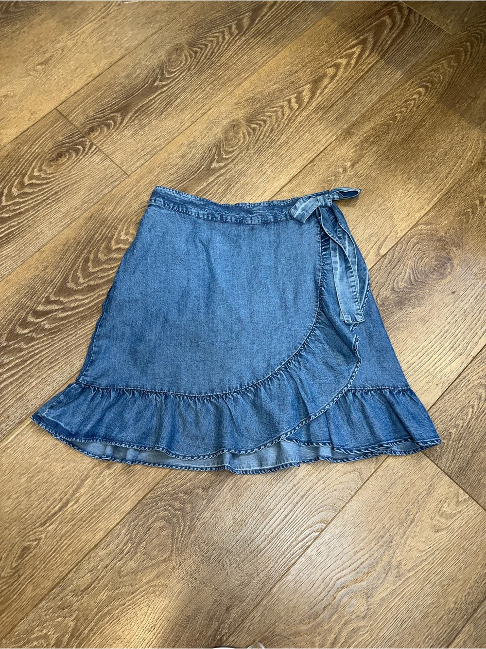 Denim Ruffle Wrap Style Skirt - Blue sz S